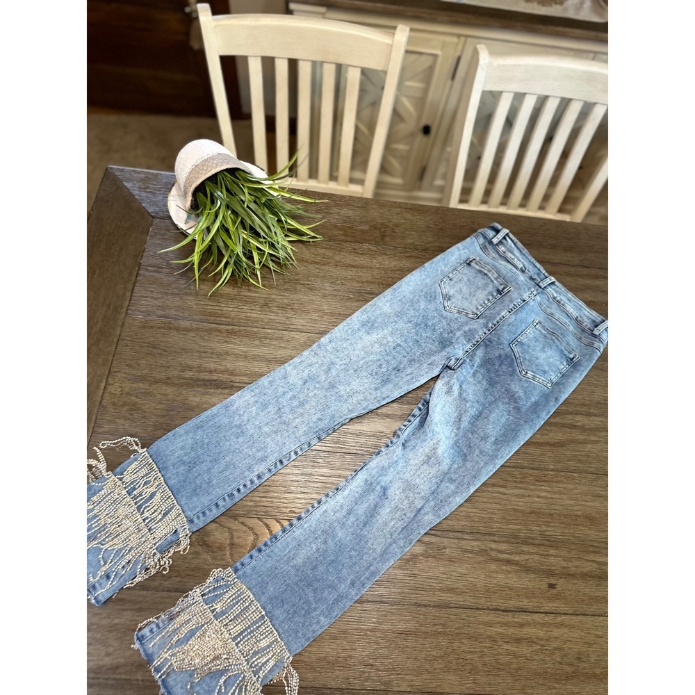 Blue B Collection Women's Jeans Rhinestone Fringe Embellished‎ Light Wash Size M - Picture 4 of 13